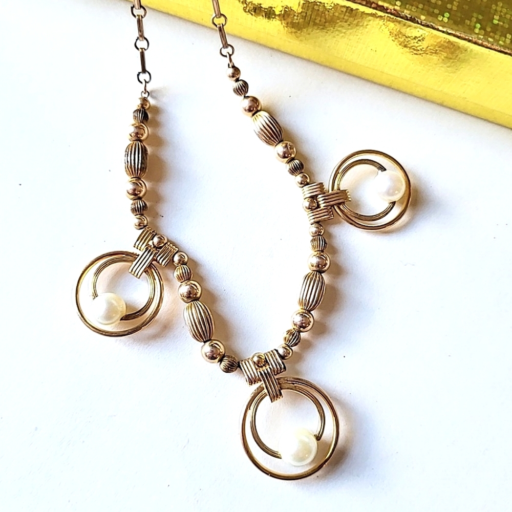 Art Deco Gold-filled Necklace with Genuine Pearls Signed AMCO - Picture 15 of 15